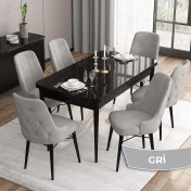 Resim Canisa Concept Iza Serisi,80 X 132 cm Mdf Açılabilir Siyah Mermer Desen Mutfak Masa Takımı, 6 Sandalye 