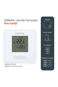 Resim GENERAL Life Mitra HT15 RF Kablosuz Oda Termostatı - Beyaz 