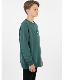 Resim Kanguru Cepli Baskılı Detaylı Erkek Çocuk Sweatshirt-90885 Yeşil 
