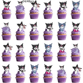 Resim 24/48 Adet Sanrio Kulomi Cupcake Süsleri - Sevimli Mor & Pembe Doğum Günü Pastası Dekorasyonları, Çiçeği ile Kalp ve Kapkek Figürlü, Müzikal Partiler İçin Harika Karakter Malzemeler (Elektrik Yoksa Kolay Kurulum) 