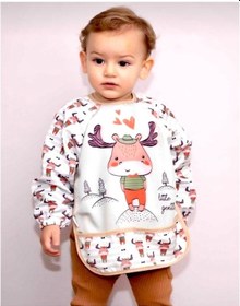 Resim Geyik Unisex Kollu Faliyet Mama Önlüğü 0/36 Ay Sıvı Geçirmez Çok Renkli 