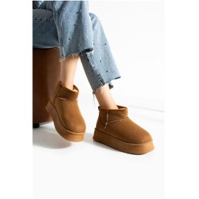 Resim Kadın Mini Süet Içi Kürklü Yüksek Kalın Taban Kışlık Bot Taba 