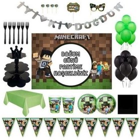 Resim Minecraft Lüks Doğum Günü Parti Malzemeleri Afişli Set 24 Kişilik 