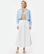 Resim Crop Gömlek Uzun Kollu Renk Kontrastlı Cepli Pamuklu 