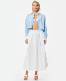 Resim Crop Gömlek Uzun Kollu Renk Kontrastlı Cepli Pamuklu 