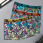Resim 3 adet Erkek Boxer Briefs Rastgele Graffiti Komik Baskı ile - Esnek Bel Bandı, Nefes Alabilir ve Rahat Uygunluk, Günlük ve Rahat Giyim için Rahat İç Çamaşırı | Graffiti Baskılı Briefs | Esnek Bel Bandı Briefs 