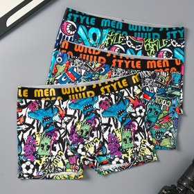 Resim 3 adet Erkek Boxer Briefs Rastgele Graffiti Komik Baskı ile - Esnek Bel Bandı, Nefes Alabilir ve Rahat Uygunluk, Günlük ve Rahat Giyim için Rahat İç Çamaşırı | Graffiti Baskılı Briefs | Esnek Bel Bandı Briefs 