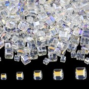 Resim 1 Paket Cam Boncuklar Takı Yapımı için, AB Iridiyan Renkli Keskin Kare Boncuklar, Çeşitli Boyutlar 2/3/4/6/7mm, DIY Takı Malzemeleri Bileklikler, Kolyeler, Küpeler, Telefon Kayışları, Saç Aksesuarları ve Moda Dekorasyonları için 