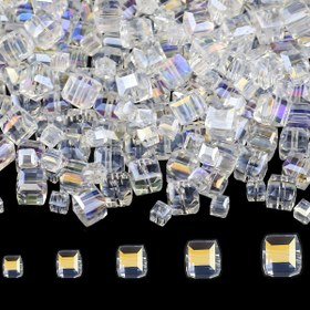 Resim 1 Paket Cam Boncuklar Takı Yapımı için, AB Iridiyan Renkli Keskin Kare Boncuklar, Çeşitli Boyutlar 2/3/4/6/7mm, DIY Takı Malzemeleri Bileklikler, Kolyeler, Küpeler, Telefon Kayışları, Saç Aksesuarları ve Moda Dekorasyonları için 