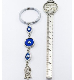 Resim Mineli Elips Nazar Boncuklu Lale Salkım Anahtarlık, Hediyelik Naz 