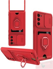 Resim AQUA AKSESUAR Samsung Galaxy S20 Fe Kılıf Ipli Ve Lens Korumalı Renkli Yüzüklü Askılı Telefon Kılıfı - Kırmızı 