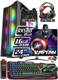 Resim Warbox Kaptan Xeon X5650 16 GB 256 GB SSD + 250 GB HDD 8 GB RX580 24" W10P Masaüstü Bilgisayar 