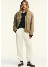 Resim Üç İplik Paça Lastik Çimalı Eşofman Altı Ekru 