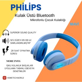 Resim Philips Kablosuz Kulak Üstü Bluetooth Mikrofonlu Çocuk Kulaklığı Mavi 