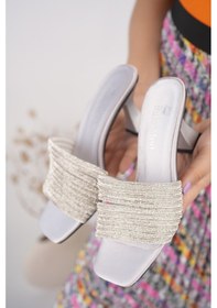 Resim Bulutmod Fuşya Kadın On Taşlı Saten Abiye Günlük Klasik Topuk Gümüş 