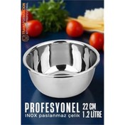 Resim Genel Markalar BFS Inox Kase - 22 Cm 1.2 Litre Karıştırma Kabı Profesyonel 304 Paslanmaz Çelik 
