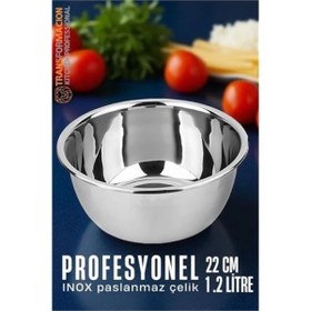Resim Genel Markalar BFS Inox Kase - 22 Cm 1.2 Litre Karıştırma Kabı Profesyonel 304 Paslanmaz Çelik 