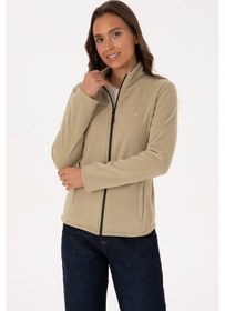 Resim U.S. Polo Assn. Kadın Açık Haki Fermuarlı Dik Yaka Polar Sweatshirt 50316729-VR183 