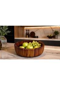 Resim Morponi Akasya Ahşap Oluklu Salata Kasesi, Meyvelik Ve Sunum Seti 26 Cm 1 Adet 