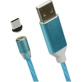 Resim Mars LED Akışlı Manyetik Type-C 2.4A Şarj ve Kablosu Mavi - 1 mt 