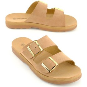 Resim Gezer Kadın Yazlık Suni Deri İki Toka Ayarlanabilir Comfort Taban Günlük Terlik Taba 