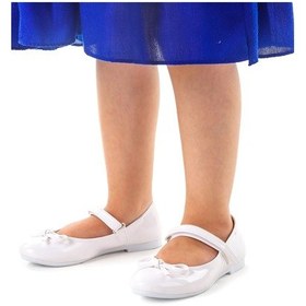 Resim Kiko Kids Fiyonklu Cırtlı Kız Çocuk Babet Ayakkabı 201 Rugan Beyaz 001 