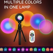 Resim 1 Adet Günbatımı Lambası, RGB Masa Lambası, Renk Değiştiren Yatak Başı Işığı, Uzaktan Kumanda ve Ayarlanabilir Standlı, Yatak Odası Lambası, Parti Aydınlatması, Dekoratif Aydınlatma, Fotoğraf Ambiyans Lambası, Romantik Hediye 
