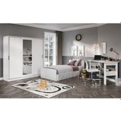 Resim Kznhome Anemon 3 Parçalı Tek Kişilik Mdf Genç Odası Takımı - Tamamı 1. Ka 