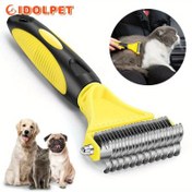 Resim Çift Taraflı Evcil Hayvan Bakım Fırçası - Paslanmaz Çelik Köpek & Kedi Tüy Dökücü Tarak, Güvenli Kesicilerle, Matları, Düğümleri & Düğümleri Giderir 