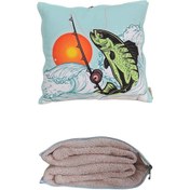 Resim Balıkçı Olta Baskılı Battaniyeli Opsiyonel Yastık Kırlent (522734269) 