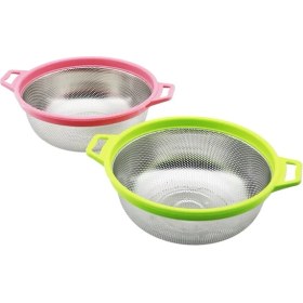 Resim Go İthalat 24 CM Renkli Plastik Çerçeve - Kulplu Çelik Sepet Metal Süzgeç 