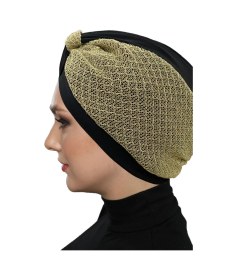 Resim Elysianfidan Özel Tasarım Siyah Üzeri Altın Zırhlı Astarlı Hazır Türban Tesettür Abiye Bone Siyah20 