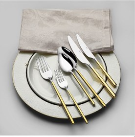 Resim Nehir Gloria Altın Saten 12 Kişilik 84 Parça Kutulu Çatal Kaşık Bıçak Takımı Altın - Gümüş 