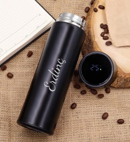 Resim Kişiye Özel 500 ML Dereceli Termos & Avon Black Suede Erkek Parfüm Hediye Seti 