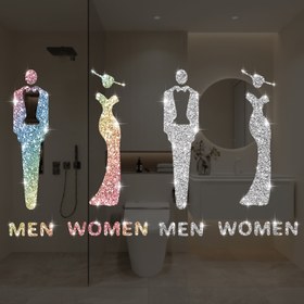 Resim 1 set Parlak Art Deco Tuvalet Kapı Etiketleri - erkek ve kadın işaretli "ERKEKLER", "KADINLAR" kendinden yapışkanlı banyo işareti, ofis halk tuvaleti hatırlatıcısı, dayanıklı vinil malzeme, ayna duvar stikeri, banyo kapısı etiketi 