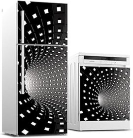 Resim NETWORK ART Buzdolabı Ve Bulaşık Makinası Beyaz Eşya Sticker Kaplama 3D Tünel Kareler 