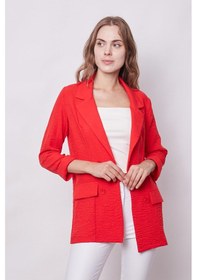 Resim Yazlık Likrasız Keten Kumaş Yakalı Cep Kapaklı Oversize Blazer Ceket-koyu Mercan K.mercan 