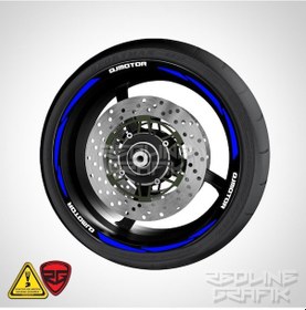 Resim Qjmoto Yazılı Reflektif Mavi Jant Şeridi Redlinegrafik 