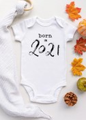 Resim Genel Markalar Unisex Bebek Beyaz Born In 2021 Çıtçıtlı Kısa Kol Body Zıbın 