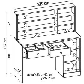 Resim Ella Aynalı Makyaj Masası - 2 Çekmeceli, Dolaplı , Takı Düzenleyici Beyaz 