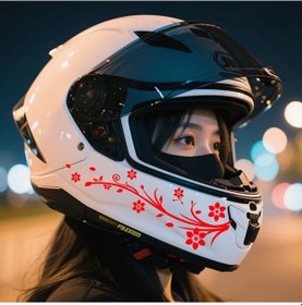 Resim Sunshine022 White 03 2 Adet Şık Kırmızı Çiçekli Motosiklet Kaskı Çıkartması Seti Su Geçirmez Pvc Dayanıklı 