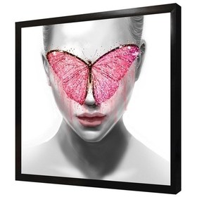 Resim Pembe Kelebek Ve Kadın Çerçeveli Mdf Tablo-172123 
