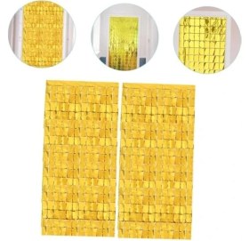 Resim Buğz Altın Renk Disko Dikdörtgen Kesim Kapı Perdesi Altın 