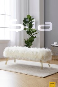 Resim Zem Şila Bench Beyaz Peluş - Gold Ayaklı 90 Cm 