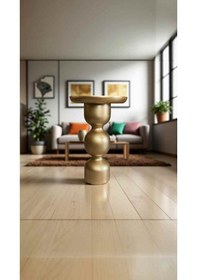 Resim Altın Varaklı Doğal Ahşap Tekli Mantar Yan Sehpa - Handmade Wooden Coffee Table Altın 