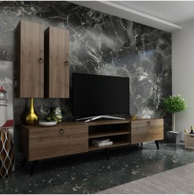 Resim MobilyaFırsat Ideal Tv Ünitesi Duvar Raf Ve Dolaplı Q7822-2 Ceviz 