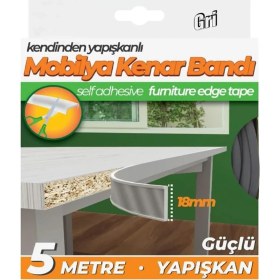 Resim Geseus Kendinden Yapışkanlı Masa,raf,dolap,tezgah,mobilya Kenar Bandı 18MMX5 Metre-Gri 