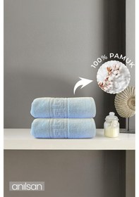 Resim 2'li Greek Mavi El Havlusu - 50x90 Cm, 225 Gr, %100 Pamuk, Spa Ve Otel Havlusu Mavi 