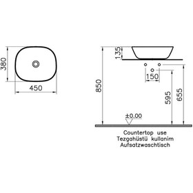 Resim VitrA Plural 7810b483-0016 Kare Alçak Çanak Lavabo, Vitra Clean, 45 Cm, Mat Siyah 