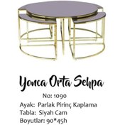 Resim Brc Yonca Zigon-Orta Sehpa 1090 Düz Siyah Temper Cam Metal Transm 